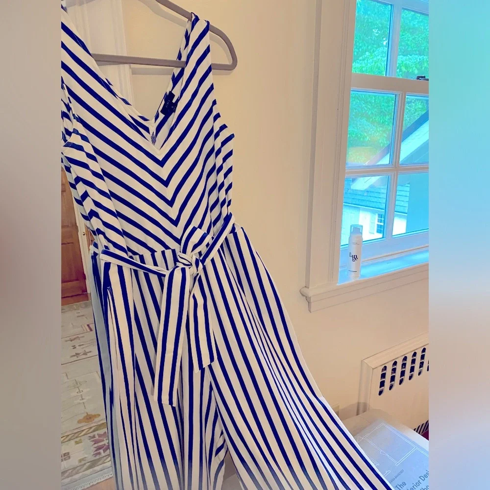 J. Crew Blue & White Striped Wide Leg Romper - Picture 4 of 6
